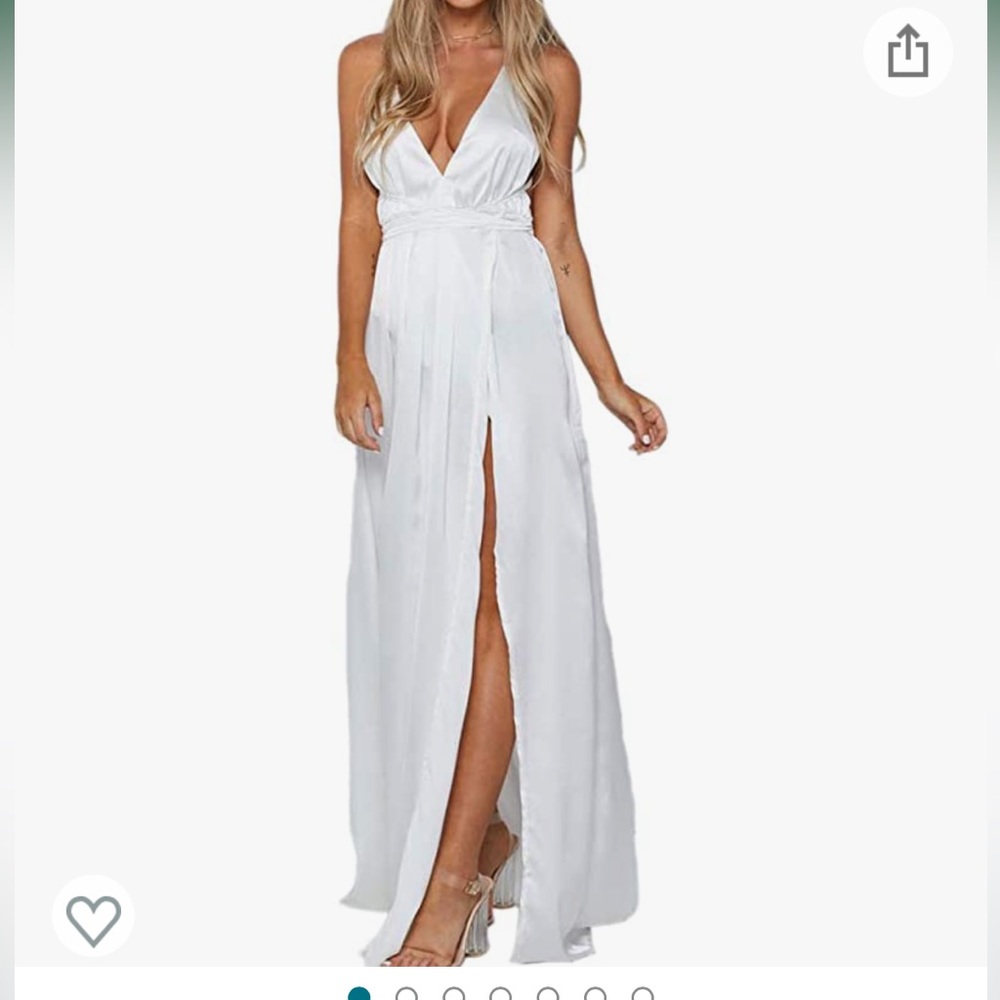 Satin deep v-neck backless maxi dress with slit